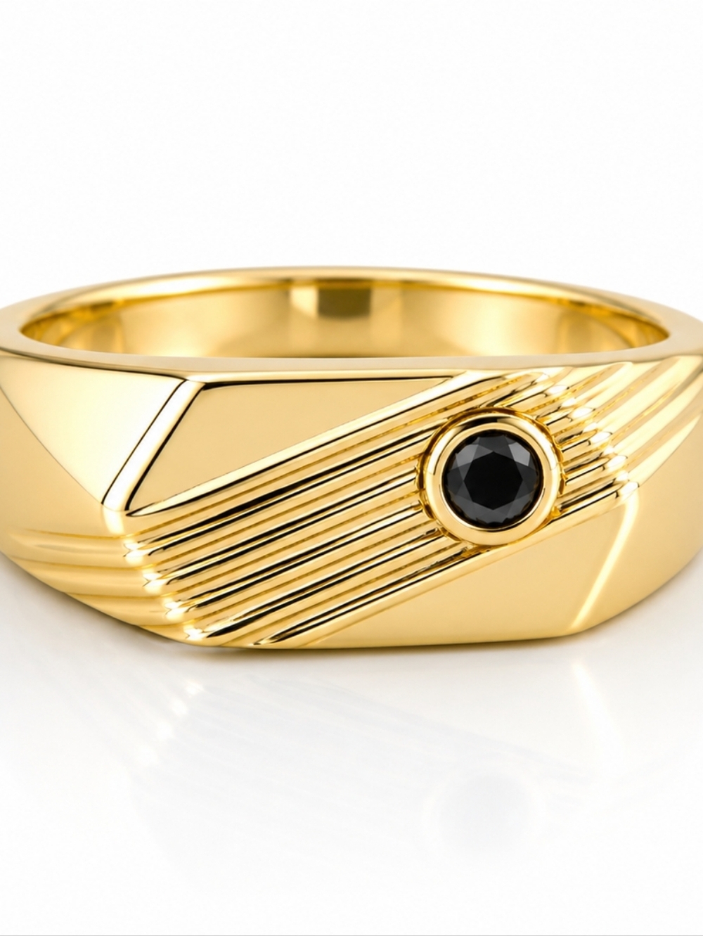Men’s Black Diamond Ring Size 9 | Gold Over Sterling Silver Signet Style